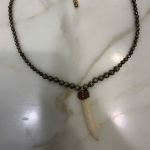Silver beaded choker with tooth